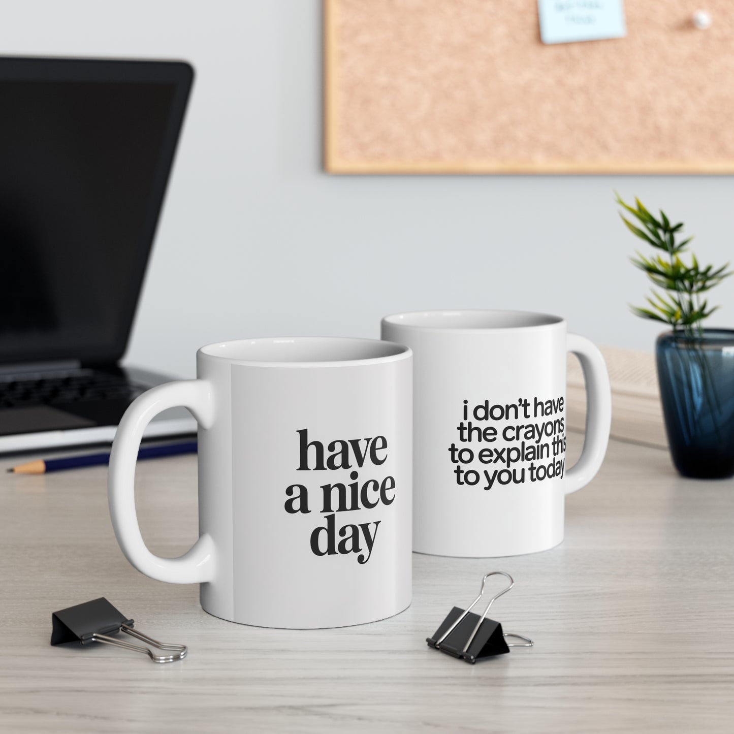Have a Nice Day Snarky Coffee Mug — "I Don't Have the Crayons to Explain This to You Today" (11oz)